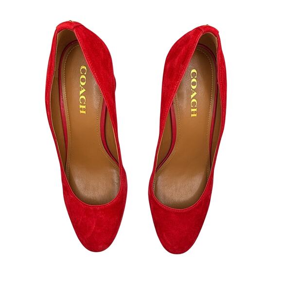 Coach Ophelia Women's Red Suede Block Heels Size 10 - Picture 3 of 5